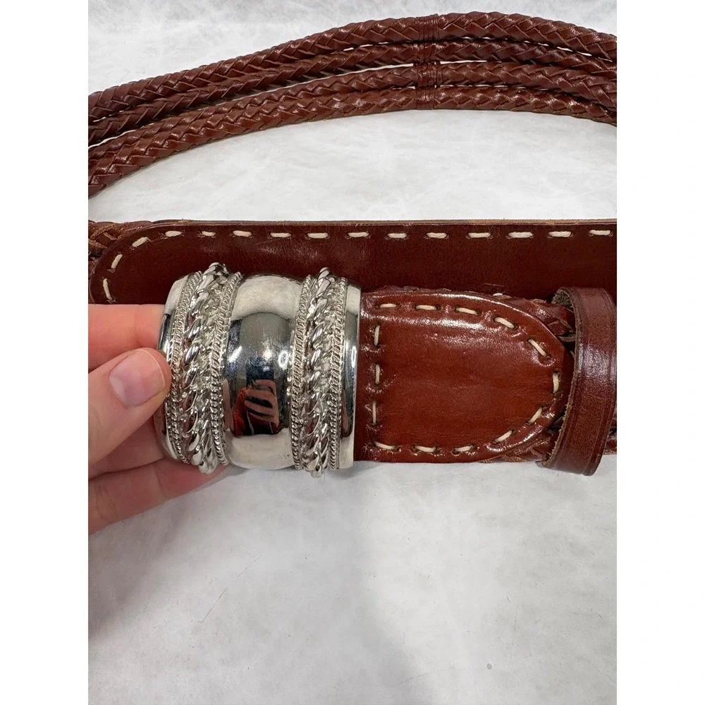 The‎ Limited Vintage Brown Braided Leather Belt Silver Western Buckle Large